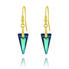 24K gold plated sterling silver Bermuda Blue Swarovski crystal spike drop earrings