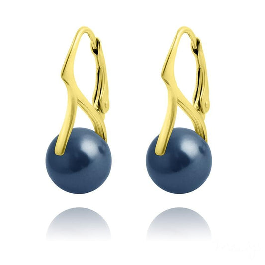24K gold plated sterling silver Tahitian look pearl drop earrings with Swarovski crystal pearl