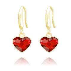 24K gold plated sterling silver heart earrings with genuine Swarovski Light Siam crystal