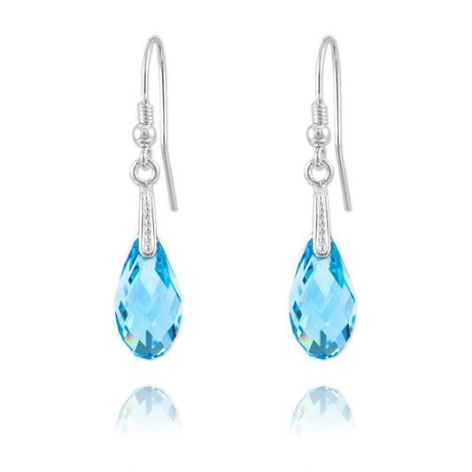Sterling silver Aquamarine Swarovski crystal teardrop earrings with rhodium plated finish