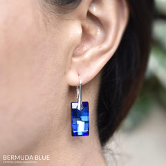 Sterling Silver Bermuda Blue Crystal Leverback Earrings