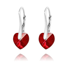Sterling silver Siam AB Swarovski crystal heart leverback earrings