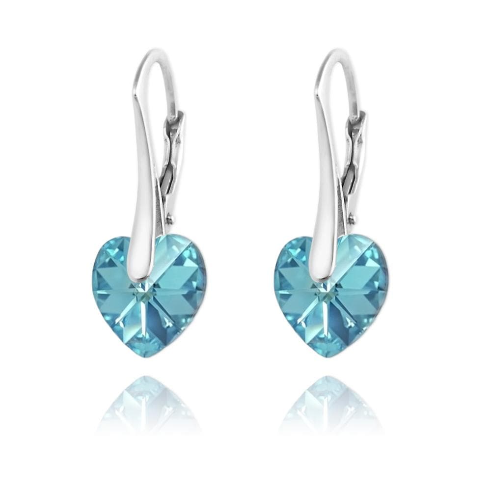 Sterling silver Aquamarine AB Swarovski crystal heart leverback earrings