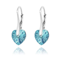 Sterling silver Aquamarine AB Swarovski crystal heart leverback earrings