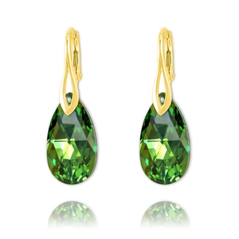 24K gold plated sterling silver Peridot AB Swarovski crystal pear drop earrings