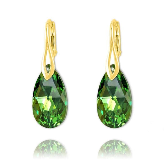 24K gold plated sterling silver Peridot AB Swarovski crystal pear drop earrings