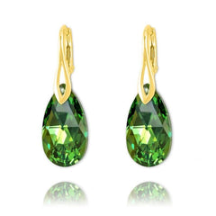 24K gold plated sterling silver Peridot AB Swarovski crystal pear drop earrings