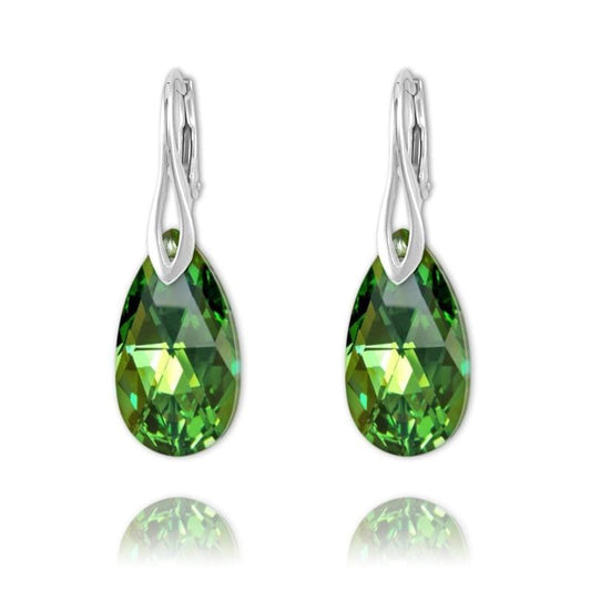 Sterling silver Peridot AB Swarovski crystal pear drop leverback earrings
