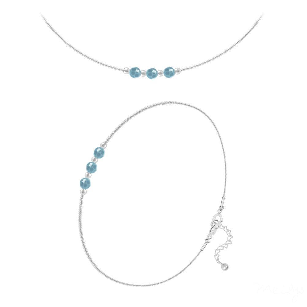 Sterling silver choker and bracelet set with genuine turquoise Swarovski crystal beads and polished silver spacers