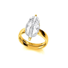 24K gold plated sterling silver adjustable scarab ring with clear Swarovski crystal