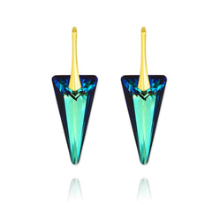 24K gold plated sterling silver spike earrings with Genuine Swarovski Bermuda Blue crystal
