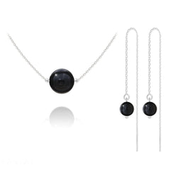 Sterling silver jewellery set with Genuine Swarovski Crystal in Onyx colour featuring a necklace and threader earrings