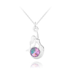 Sterling Silver mermaid necklace with Genuine Swarovski Crystal in Vitrail Light and rhodium plated finish