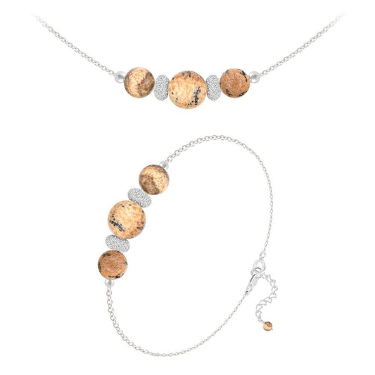 Sterling silver Picture Jasper jewellery set with necklace and bracelet featuring Genuine Swarovski Crystal accents