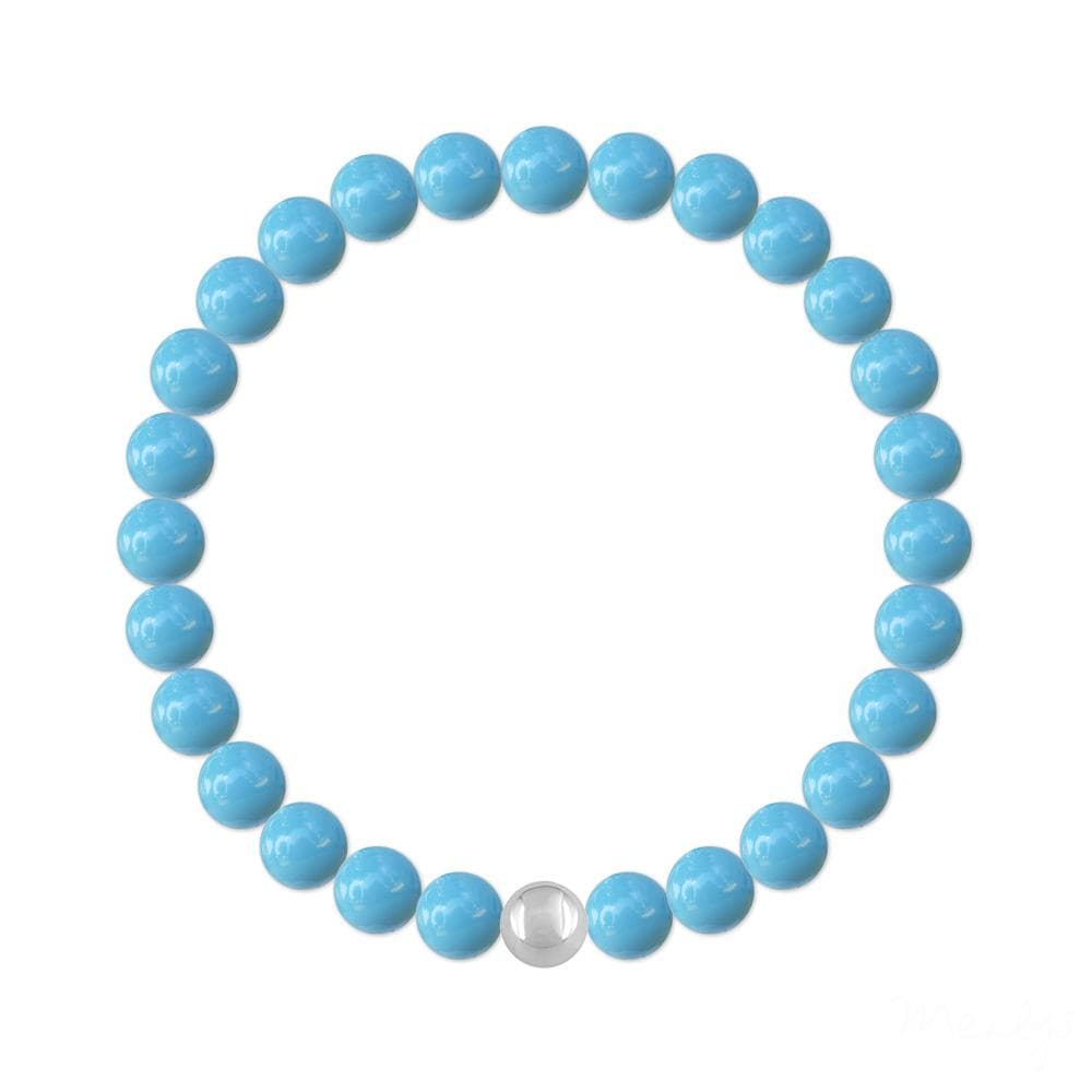 Sterling silver bracelet with 6 mm round turquoise Swarovski crystal beads and a polished silver accent bead