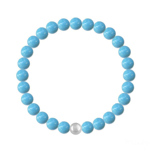Sterling silver bracelet with 6 mm round turquoise Swarovski crystal beads and a polished silver accent bead