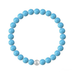 Sterling silver bracelet with 6 mm round turquoise Swarovski crystal beads and a polished silver accent bead
