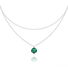 Sterling Silver double chain choker with emerald Swarovski crystal and rhodium plated finish