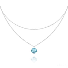 Sterling Silver double chain choker with Aquamarine Swarovski crystal and rhodium plated finish