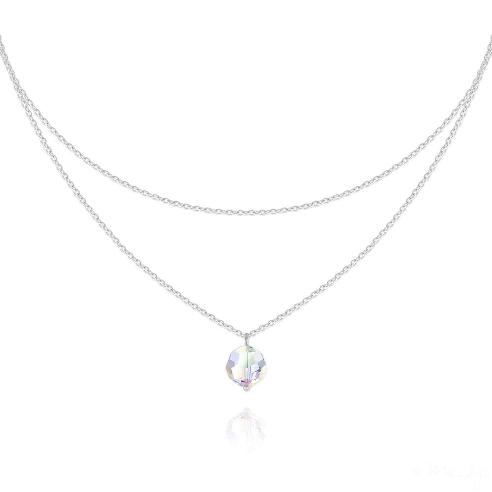 Sterling Silver double chain choker with White AB Genuine Swarovski Crystal and rhodium plated finish