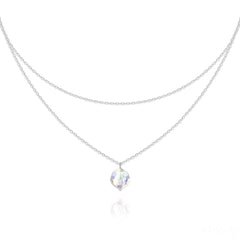 Sterling Silver double chain choker with White AB Genuine Swarovski Crystal and rhodium plated finish