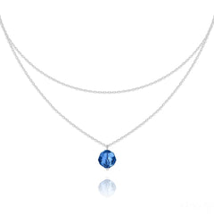 Sterling Silver double chain choker with Capri Blue Genuine Swarovski Crystal and rhodium plated finish