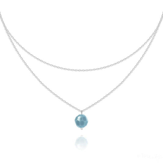 Sterling Silver double chain choker with Turquoise Genuine Swarovski Crystal and rhodium plated finish