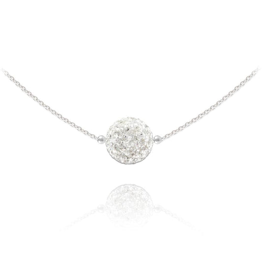 Sterling Silver disco ball choker with white crystal sphere and rhodium plated finish