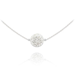 Sterling Silver disco ball choker with white crystal sphere and rhodium plated finish
