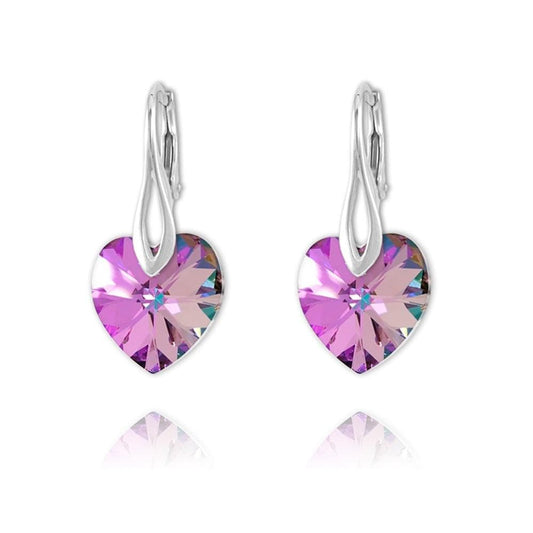 Sterling Silver heart drop earrings with Vitrail Light Genuine Swarovski Crystal and rhodium plated finish