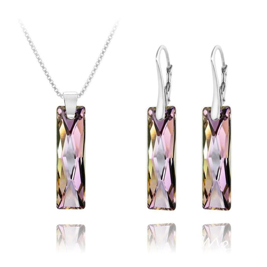 Sterling Silver necklace and earrings set with Vitrail Light baguette crystals and rhodium plated finish