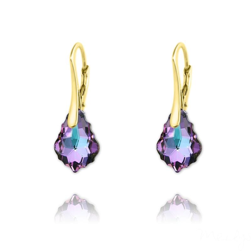 24K gold plated sterling silver drop earrings with Vitrail Light Swarovski crystals in baroque cut