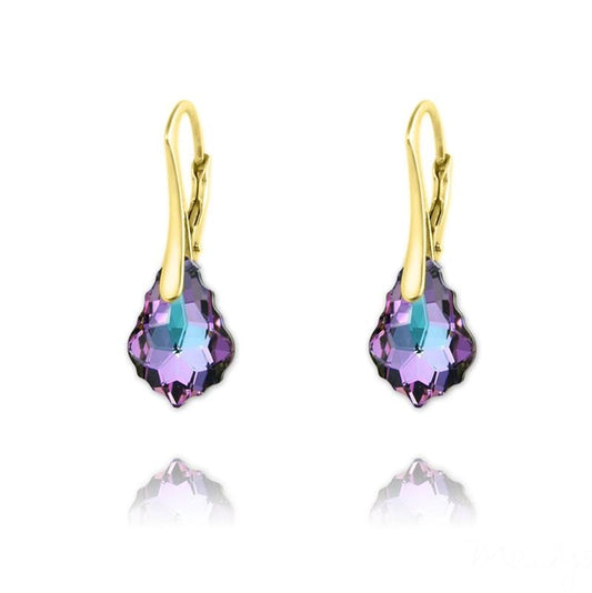 24K gold plated sterling silver drop earrings with Vitrail Light Swarovski crystals in baroque cut