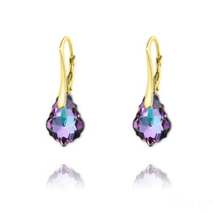 24K gold plated sterling silver drop earrings with Vitrail Light Swarovski crystals in baroque cut