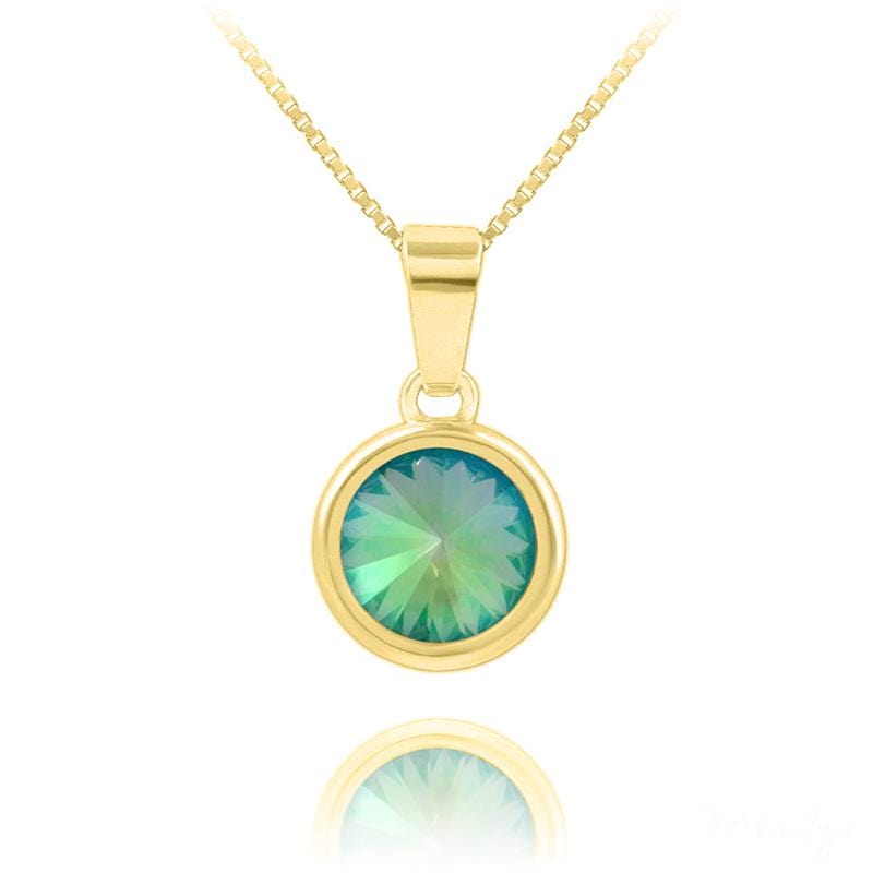 24K gold plated Sterling Silver necklace with genuine Swarovski Paradise Shine Aquamarine crystal pendant
