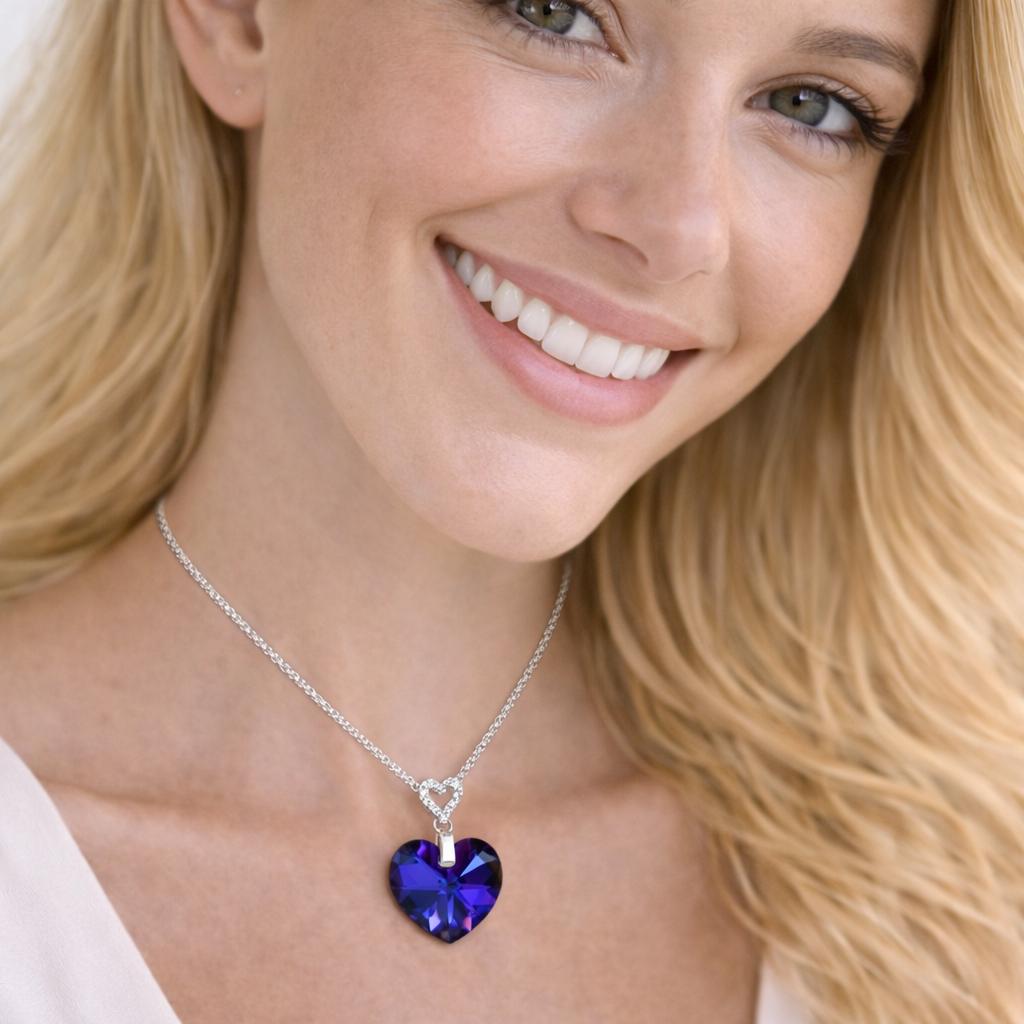 necklace with a purple heart-shaped pendant
