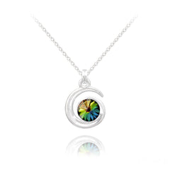 Sterling Silver moon pendant necklace with genuine Swarovski Vitrail Medium rainbow crystal and rhodium plated finish