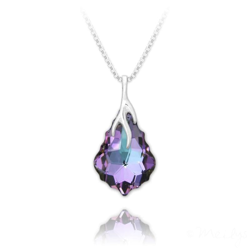Sterling Silver Vitrail Light Swarovski crystal baroque pendant necklace with rhodium plated finish