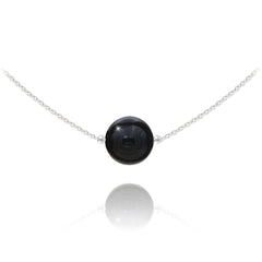 Sterling Silver choker necklace with black onyx gemstone, rhodium plated finish and adjustable chain