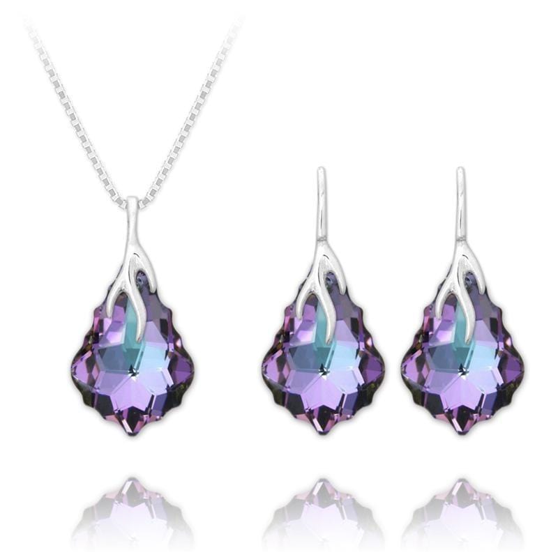 Sterling Silver baroque jewellery set with Vitrail Light Swarovski crystal necklace and matching drop earrings