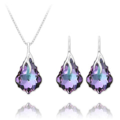 Sterling Silver baroque jewellery set with Vitrail Light Swarovski crystal necklace and matching drop earrings