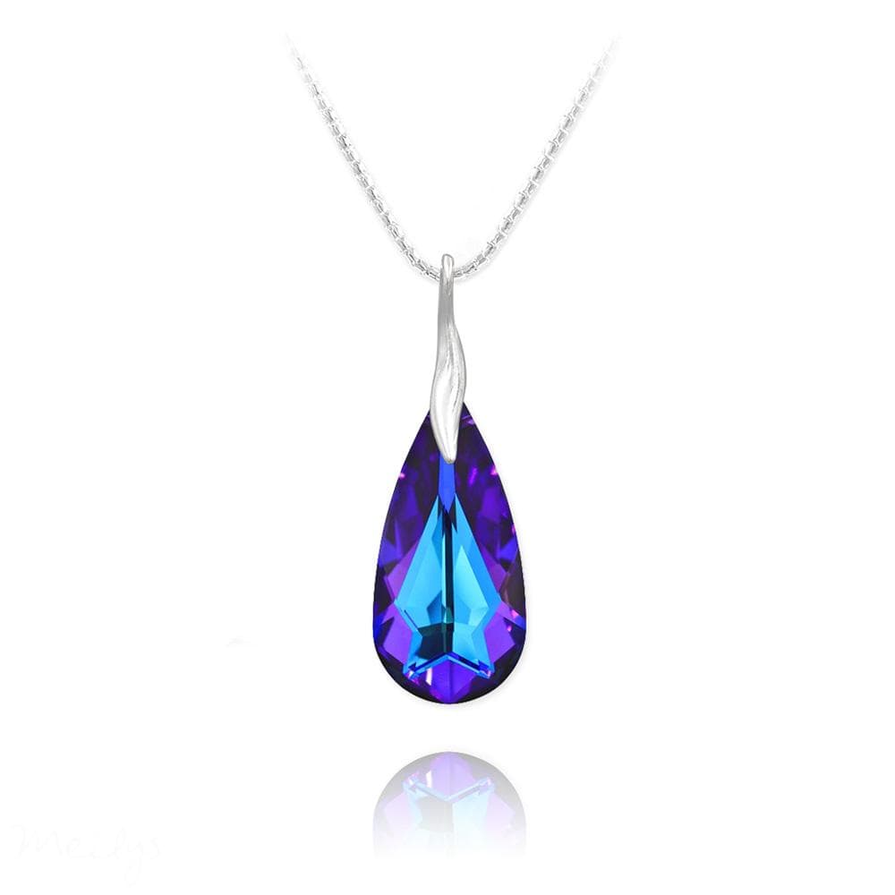 Sterling Silver teardrop necklace with genuine Heliotrope Swarovski crystal and rhodium plated finish