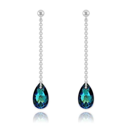 Sterling Silver drop earrings with genuine Bermuda Blue Swarovski teardrop crystals and rhodium plated finish