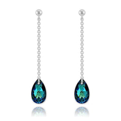 Sterling Silver drop earrings with genuine Bermuda Blue Swarovski teardrop crystals and rhodium plated finish