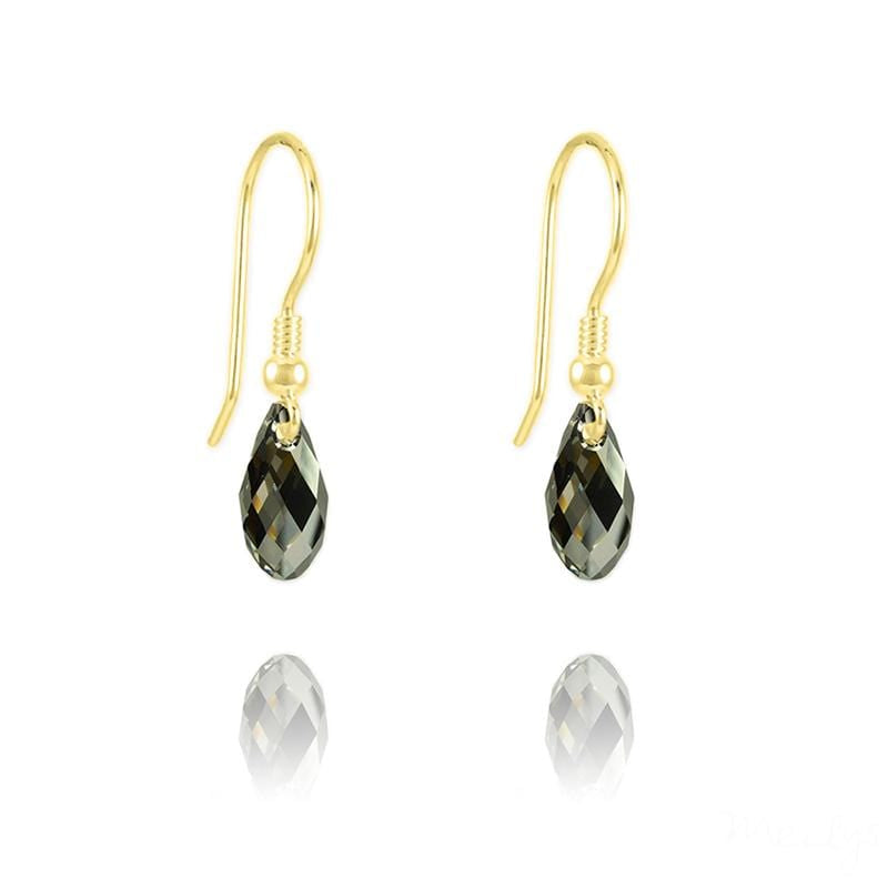 24K gold plated Sterling Silver teardrop earrings with Silver Night faceted briolette crystals