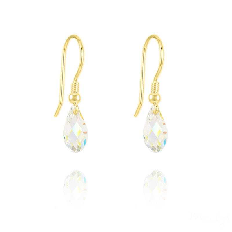 24K gold plated Sterling Silver teardrop earrings with genuine White AB Swarovski crystals in a briolette cut