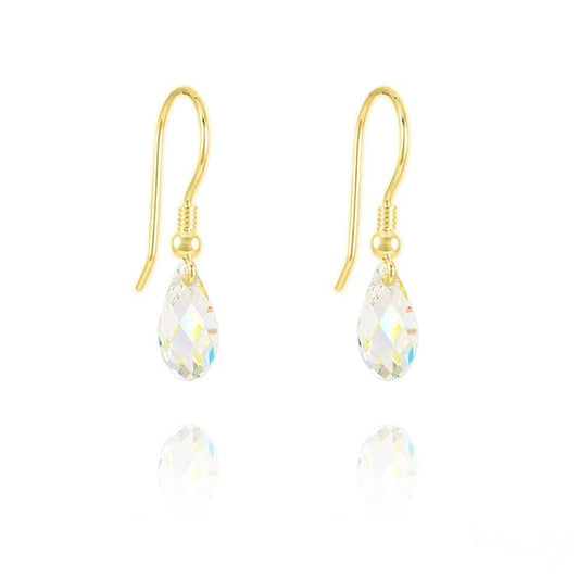 24K gold plated Sterling Silver teardrop earrings with genuine White AB Swarovski crystals in a briolette cut
