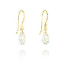 24K gold plated Sterling Silver teardrop earrings with genuine White AB Swarovski crystals in a briolette cut
