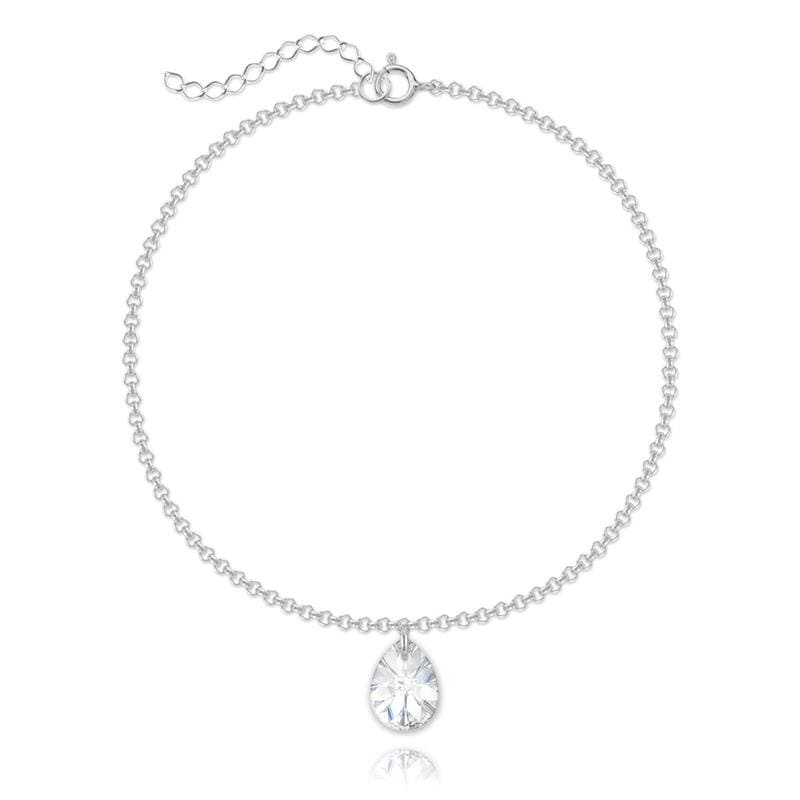 Sterling Silver bracelet with white AB teardrop crystal charm and rhodium plated finish