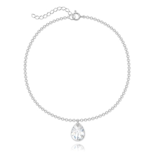 Sterling Silver bracelet with white AB teardrop crystal charm and rhodium plated finish